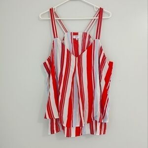 Crown & Ivy Women's Size XL Double Later Red White Blue Striped Blouse Tank Top
